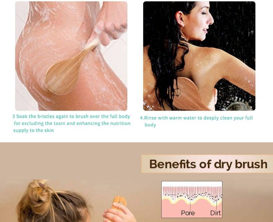 Natural Bristle Exfoliation Bath Brush Fat Removal Shower Bbrush Wooden Massage Long Wooden Handle Dry Brushing D40