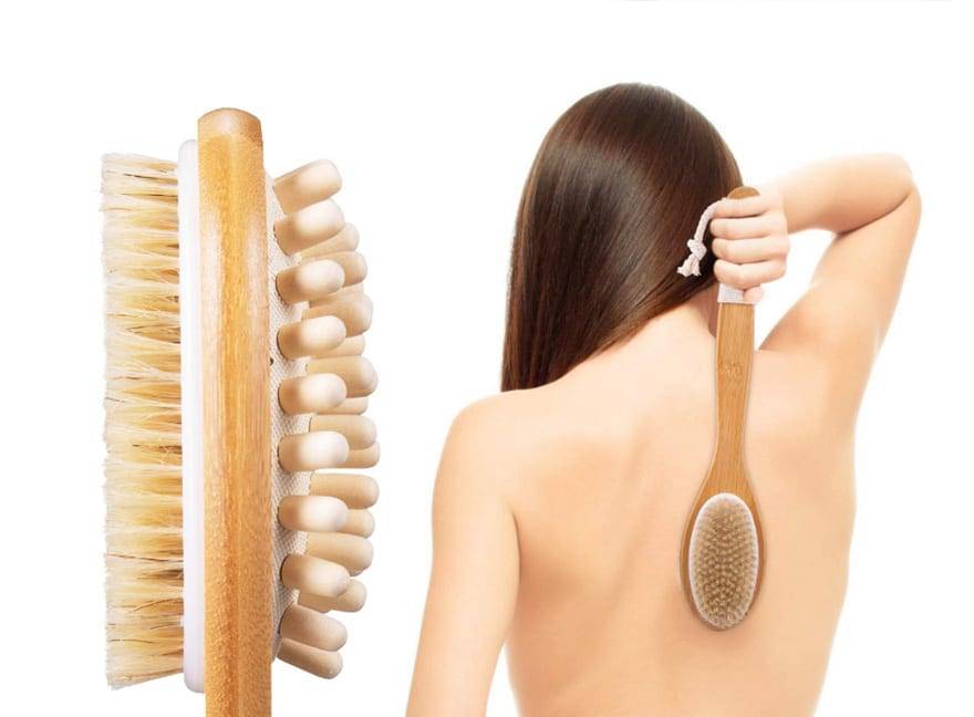 Bath Dry Body Brush Natural Bristles Back Scrubber With Long Wooden Handle For Cellulite And Exfoliating Full Body Massage D40