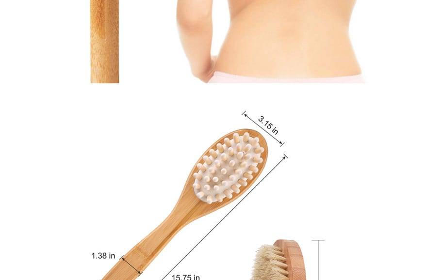 Bath Dry Body Brush Natural Bristles Back Scrubber With Long Wooden Handle For Cellulite And Exfoliating Full Body Massage D40