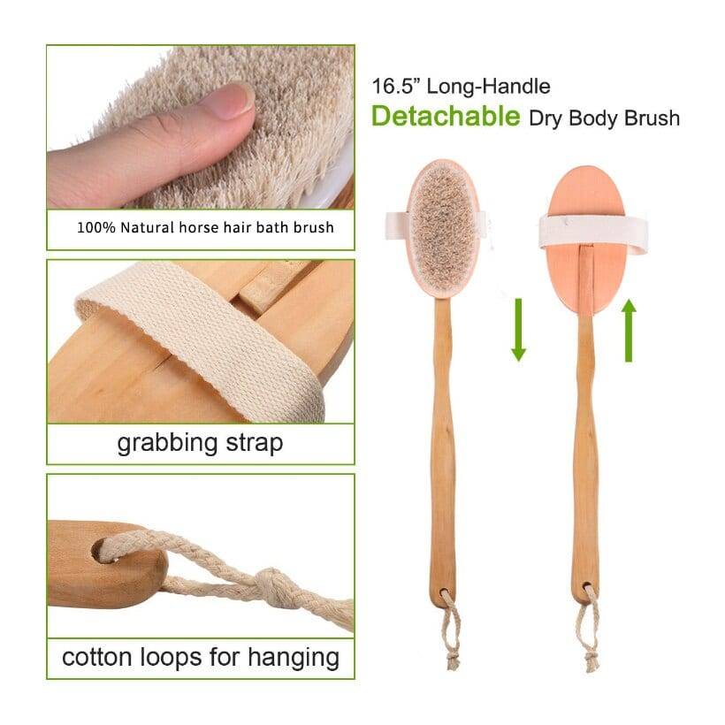 Bath brush Bamboo Handle Exfoliating Natural Horse Mane