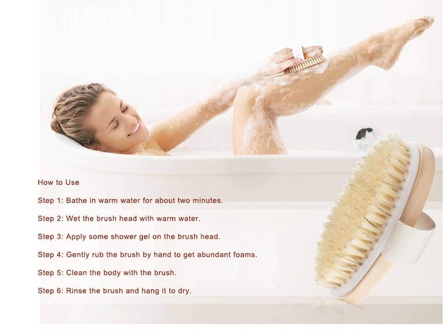 Body Dry Brush Natural Boar Bristle Organic Dry Skin Body Brush Bamboo Wet Back Shower Brushes Exfoliating Bathing Brush