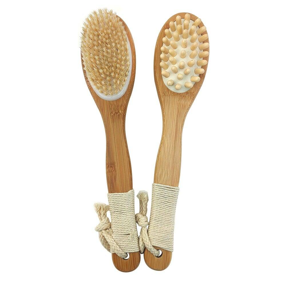 Natural Bristle Bath Brush Set Exfoliating Lipid Massage Health Care Dry Brush SPA Body Massage Wooden Shower Brush D40