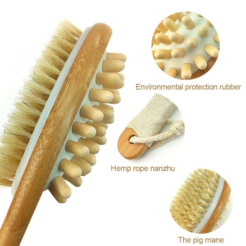 Natural Bristle Bath Brush Set Exfoliating Lipid Massage Health Care Dry Brush SPA Body Massage Wooden Shower Brush D40
