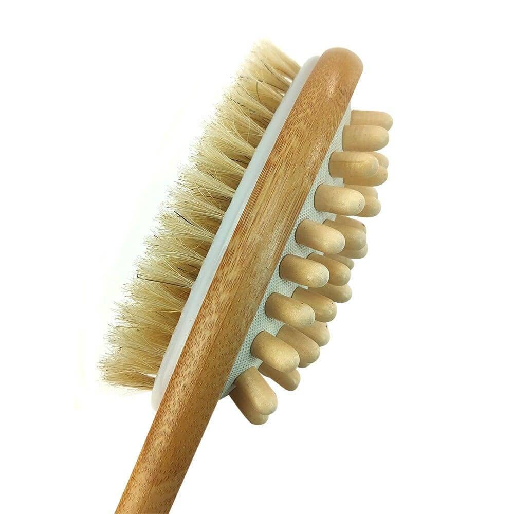 Natural Bristle Bath Brush Set Exfoliating Lipid Massage Health Care Dry Brush SPA Body Massage Wooden Shower Brush D40